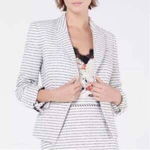 Veronica Beard Hossana Tweed Striped Blazer White Black Single Button Size 14